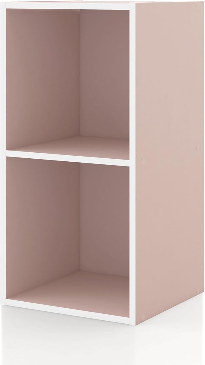 Homes: Inside + Out Apexa 2-Cube Storage Organizer Shelves, Stackable Wood Bookcase Fits Cubby Bins for Organization, Dorm Teen Room Decor & Home Office, Light Pink