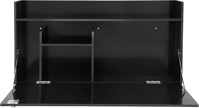 Wall-Mounted Foldable Desk Cabinet with Storage Drawers, Space-Saving PVC Organizer for Home Office, Study Room, Bedroom, Small Apartment & Remote Work (Black)