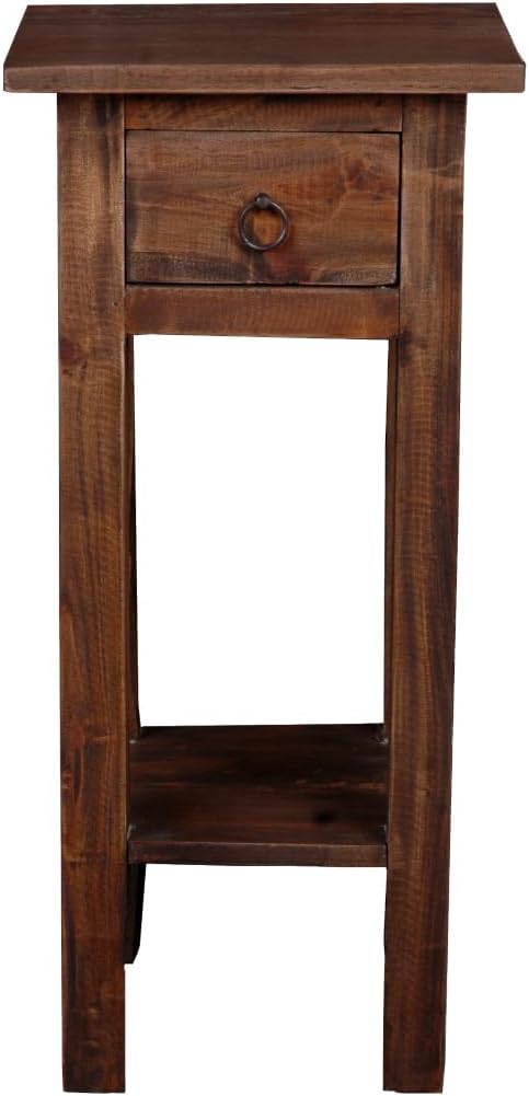 HomeStock Two-Tier Side Table with Drawer - Fully Assembled Narrow End Table raftwood Brown