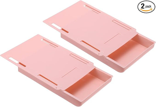 PATIKIL 2 Pack Under Desk Drawer Slide Out, 8.66 x 6.1" Plastic Table Storage Drawers Slide Out Storage Box for Laptop Study Desks Dining Dressing Tables Wardrobes Cabinets, Pink