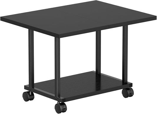 Asgolion Printer Table, 2-Tier Under Desk Printer Stand, Printer Stand with Wheels, Printer Shelf for Small Spaces, Printer Cart for Home Office Black