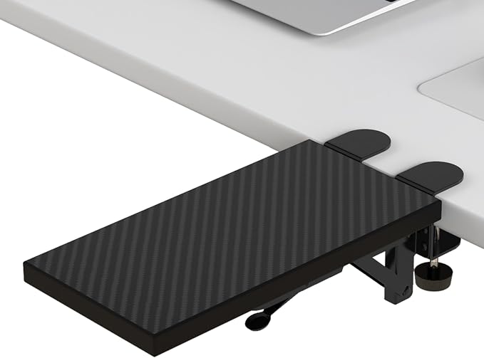 Sisyphy Ergonomics Desk Extender Tray, 11.8x5.9" Punch-Free Clamp on, Foldable Keyboard Drawer Tray, Table Mount Arm Wrist Rest Shelf, Computer Elbow Arm Support