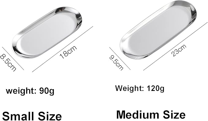 1 Pcs 9 Inch x 3.8 Inch Trinket Tray, Silver Stainless Steel, for Serving Trays Towel Storage Dish Plate Tea Fruit Trays Jewelry Plate Decorative Storage Tray