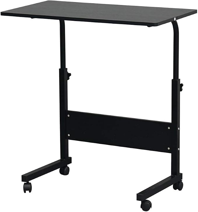 Side Mobile Table,31.50 inch Computer Desk with Wheels Height Adjustable Rolling Potable Laptop Cart, C-Shaped Bed Couch End Tables with Edge Stopper for Living Room Bedroom, Black