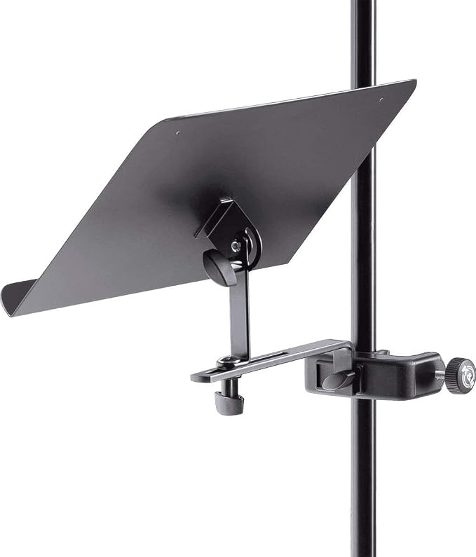 K&M König & Meyer 11510.000.55 Sheet Music Stand & Desktop Book or Document Holder | Table/Desk/Shelf C-Shape Mounting Clamp | Tilt Adjustment | Easy On/Off | Portable | German Made Blk