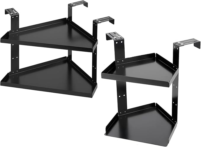 Adjustable Metal Corner Shelf Organizers Wall Mounted Corner Shelf with Adjustable Hook,2 Layer Metal Rack for Small Spaces, Office Home Use Desk Accessory Holder
