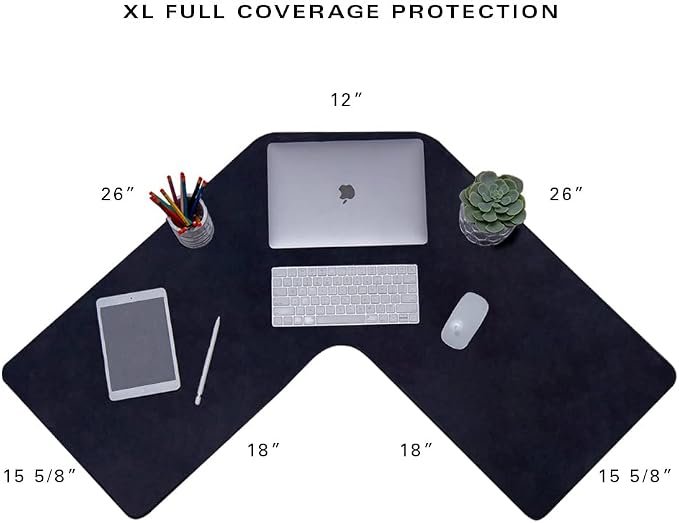 Con-Tact Brand XL Gaming Mouse Pad | Corner Desk Stitched Edges Extended Mousepad | Non-Slip Water Resistant Keyboard Mat | Deskpad for Gamer, Home & Office 36.22" x 15.74in | L Shape (Black)