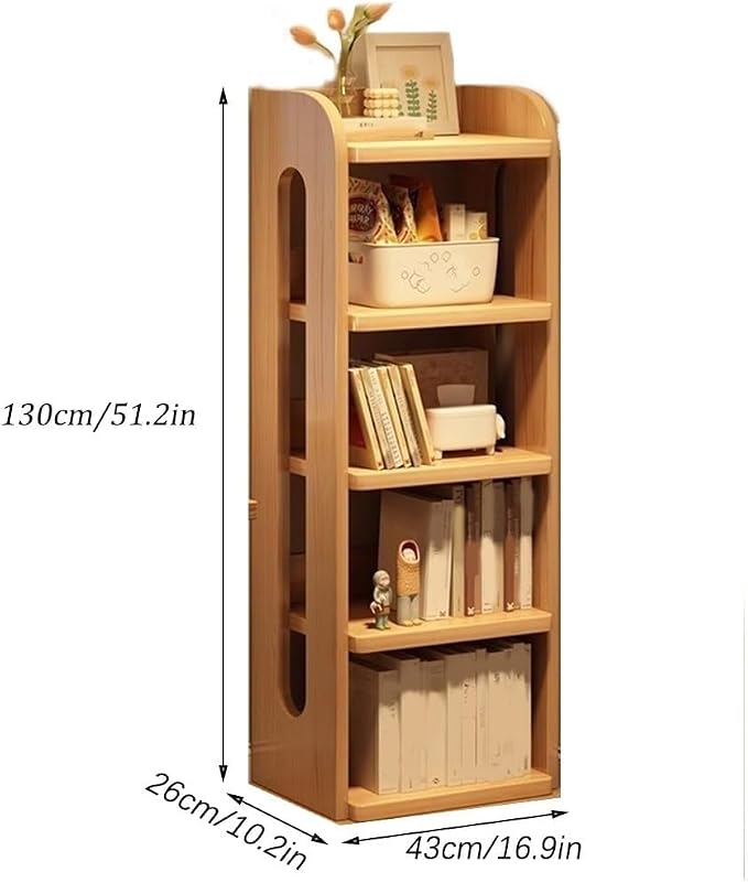 Wooden Bookshelf Stand Narrow Corner Storage Rack with Raised Guardrails and Multi-Layer Shelves for Home Office,Ideal for Home