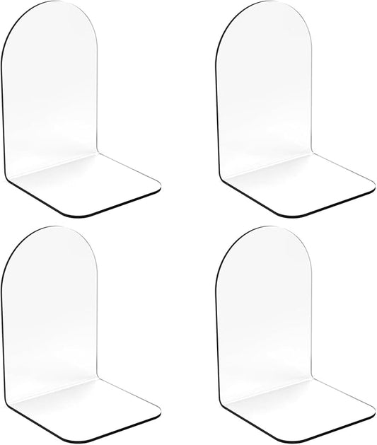 MerryNine Clear Book Ends 4pcs, Arch Acrylic Bookends for Shelves, Non-Slip Bookend Decorative for Heavy Duty Books, Books Holder Stopper for Kids, Book Shelf Organizer for Office Home School