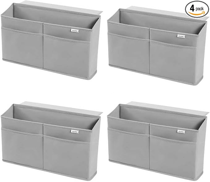 4 Pack Desk Side Hanging Organizer, Adhesive Storage Bag with Pockets for Magazine Ipad Notebook, for End Tables Home Office Desks Computer Workstations Dressing Table, Grey