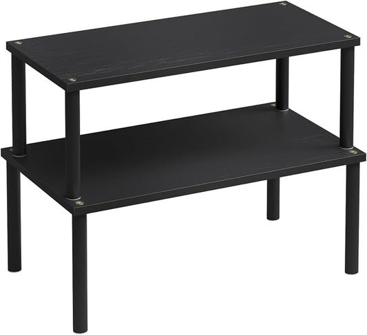 VERTORGAN Cabinet Organizer Shelf(Set of 2),Kitchen Counter Shelves,Bamboo Spice Rack Countertop and Cabinet,Stackable Expandable,Large(Black)