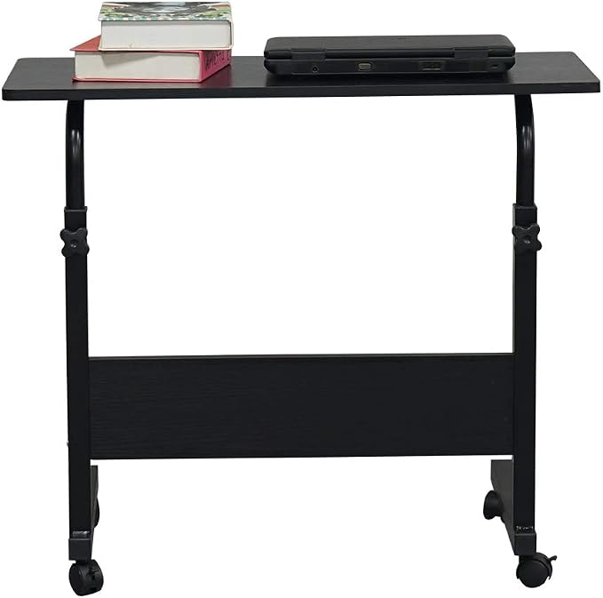 Side Mobile Table,31.50 inch Computer Desk with Wheels Height Adjustable Rolling Potable Laptop Cart, C-Shaped Bed Couch End Tables with Edge Stopper for Living Room Bedroom, Black