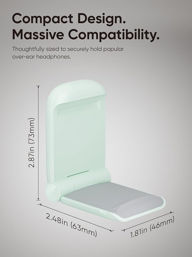 MAMUVIMO Headphone Stand, 2 Pack Headset Stand Foldable＆Sticky, Headphone Holder Hook Mount with Non-Slip Silicone, Adhesive Earphone Desk Hanger Clip Space-Saving for Airpods Max, All Earphones-Green