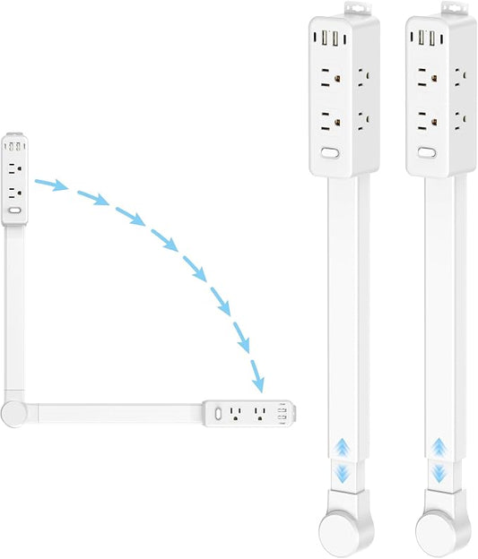 Olcorife Outlet Extender Stick, Power Strip with 6 Outlets & 4 USB Ports, Extends 22"-34", Rotates 180°(90° per Side), Home Dorm Essential for Nightstand, Couch and Desk (Pack of 2)