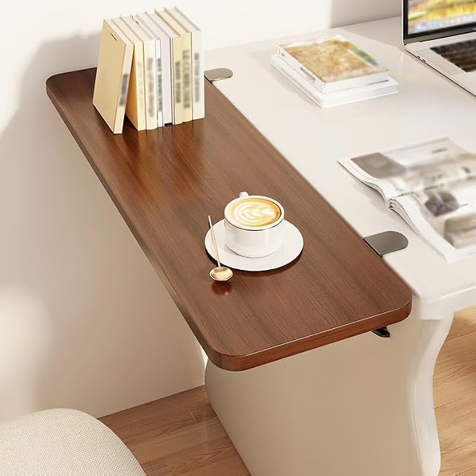 Desk-side Extension Arm with Support Tray,Drill-free Clamp-on Desk Extension Tray,Ergonomic Armrest with 90° Folding Design,Suitable for Dorms and Office Desks.(Walnut,80x25cm/31.5x9.8in)