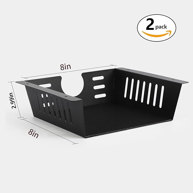 2 Pack Under Desk Shelf - Black Desk Shelf for Office Tables & Workstations（8Inch）
