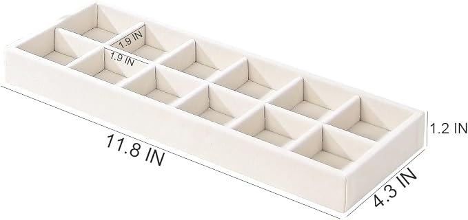 Divided Drawer Organizer Tray, Velvet Jewelry Storage Tray, Necklace Bracelet Ring Earring Display Tray,Bedside Nightstand Desk Holder Tray for Phone Watch Sunglasses Cosmetics Storage/Beige/12grid