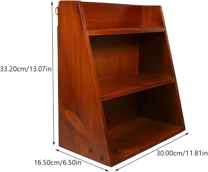 DECHOUS 3 Tier Vintage Display Shelf: Small Wooden Desktop Organizer Multi Layer Storage - Freestanding or Wall Hanging for Home Office Desk Crystals Stone Essential Oils Storage - 12x6.5x13 Inch