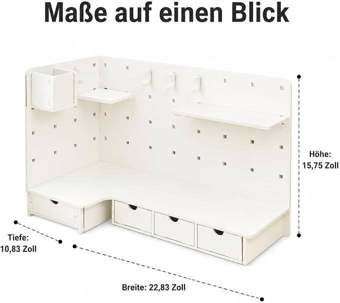 Corner Organizer Pegboard Organizer, White Desktop Storage Shelf, Small Desk Shelf for Home Office, Vertical Desk Storage, Corner Pegboard Shelf - Upgrad (#0143)
