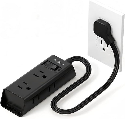 Addtam Flat Plug Power Strip with 6 Outlet Extender, 1 FT Extension Cord Flat Wall Plug with Multiple Outlets, No Surge Protector for Cruise Ship, Travel, Dorm, Home Office, Cruise Essentials, Black