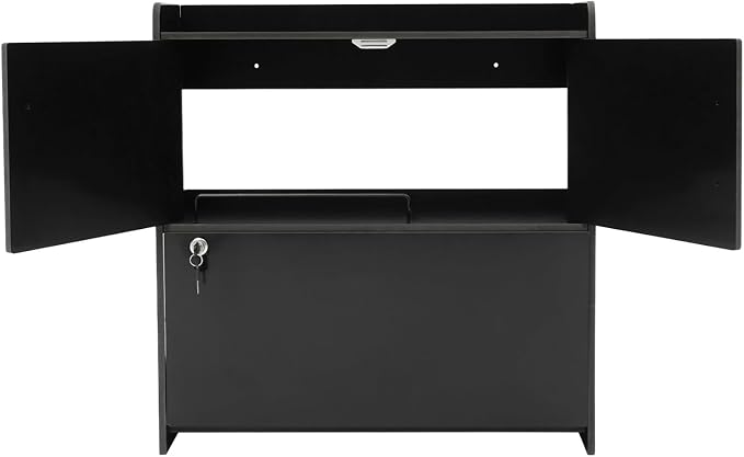 Wall Mounted Desk Cabinet, Foldinng Floating Wall Mount Laptop Desk, Space Saving Wall-Mounted Table with Storage Drawer & Shelves for Home Office School (Black)