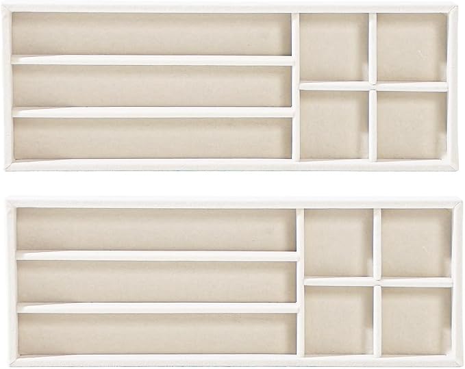 2Pcs Desk Drawer Storage Tray, Nightstand Organizer Tray, Necklace Bracelet Ring Earring Jewelry Display Tray, Grid Table Organizer Holder Tray for Sunglass, Phone, Watch, Perfume (7 grid)/Beige