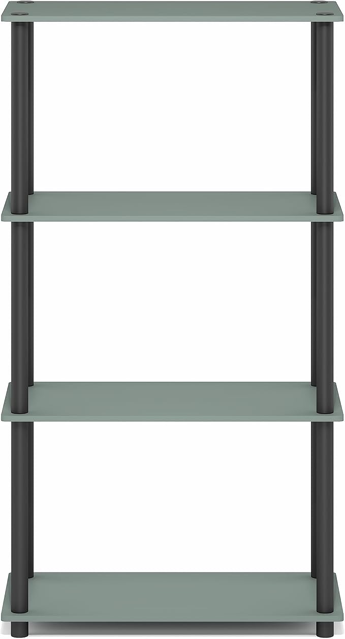 Furinno Turn-N-Tube Storage Shelves, 4-Tier Toolless Book Shelf, Corner Shelf, Toolless Open Shelves, for Organization and Storage, Living Room, Garage, Home Office, Sage Green