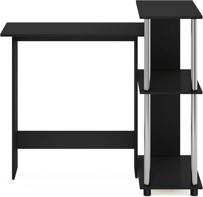 Furinno Abbott Corner Computer Desk with Bookshelf, Americano/Chrome