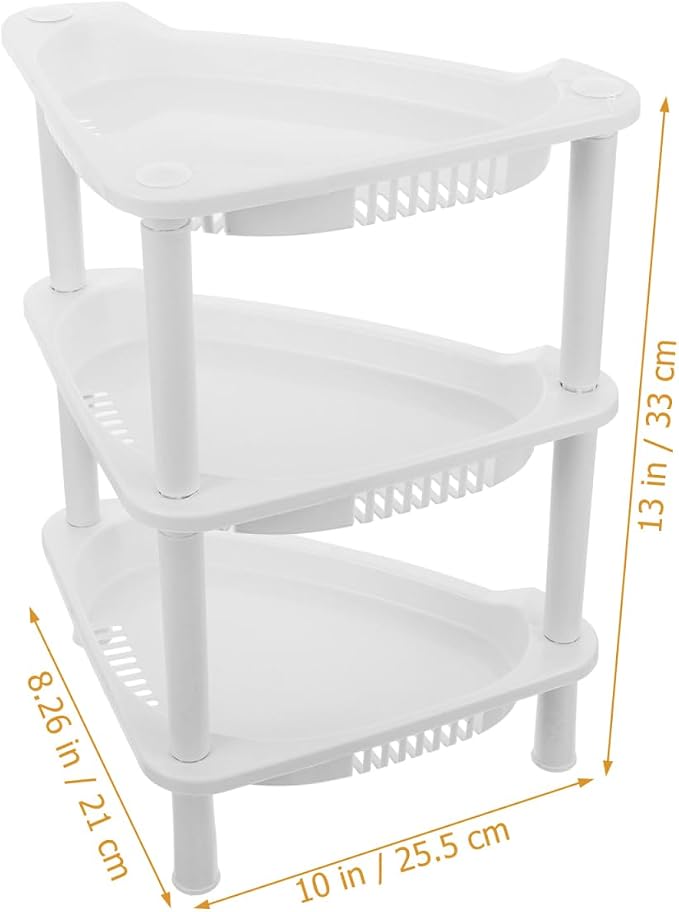 Cabilock 3-Tier Plastic Storage Rack Small Shelves Organizer for Bathroom Kitchen Desk Corner Shelf Stand No-Tool Assembly Compact Space Saving 13.38X11.02X8.26 Inches