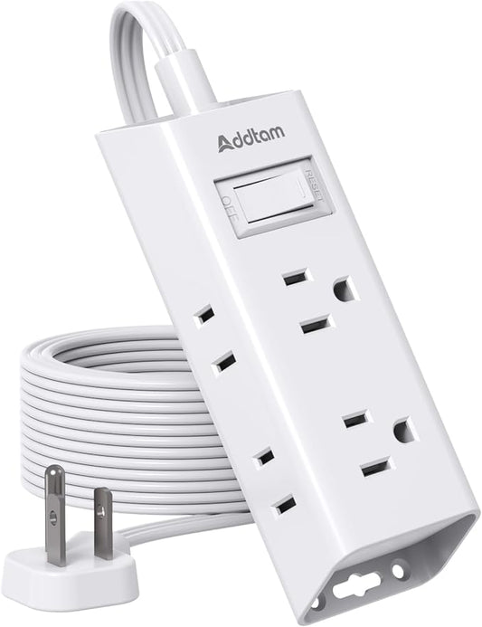 Addtam Flat Plug Power Strip with 6 Outlet Extender, 10 FT Extension Cord Flat Wall Plug with Multiple Outlets, No Surge Protector for Cruise Ship, Travel, Dorm, Home Office, Cruise Essentials, White