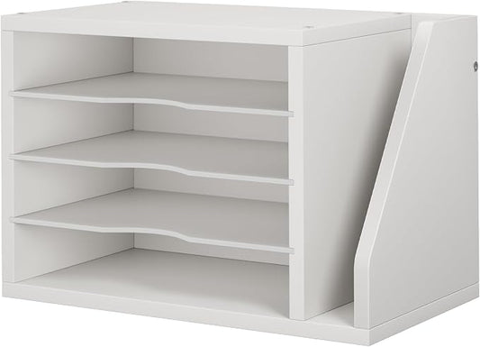 Creso hom Mail Sorter, File Organizer Desktop, Wood Desk Organizer with 3 Adjustable Shelves, Mail Holder for Office, Home, Letter Sorter File Holders for Envelopes, Mail Supplies Magazines, White