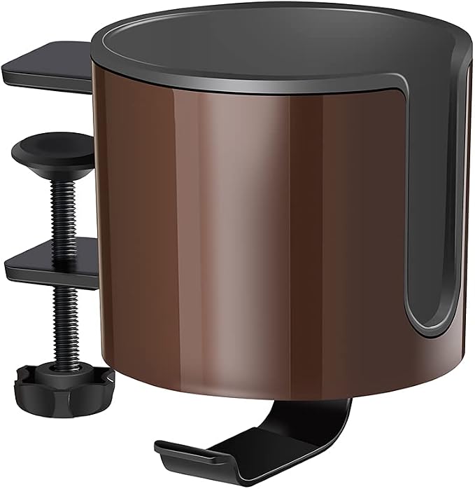 GUNKING Luxury 2-in-1 Anti-Spill Cup Holder with Under Desk Headphone Hanger (Coffee Brown)