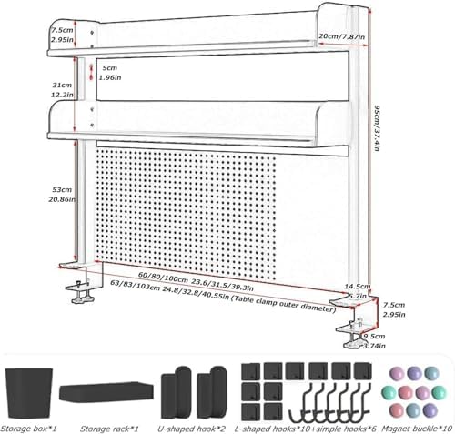 Pegboard Wall Storage Shelf,Desktop Shelving,Clamp On Desk Organizer Shelf - Desk Extender Pegboard Workstation with Privacy Panel Desktop Shelving System for Office and Gaming Desks