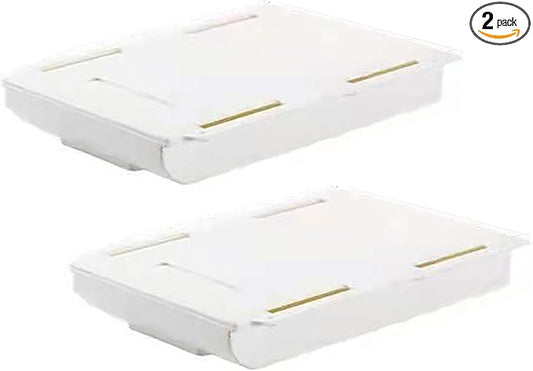 Under Desktop Drawer Storage Box, 2 Pcs 8.7 Inch x 6.1 Inch x 1.37 Inch White Plastic for Home and Office Storage (Large)