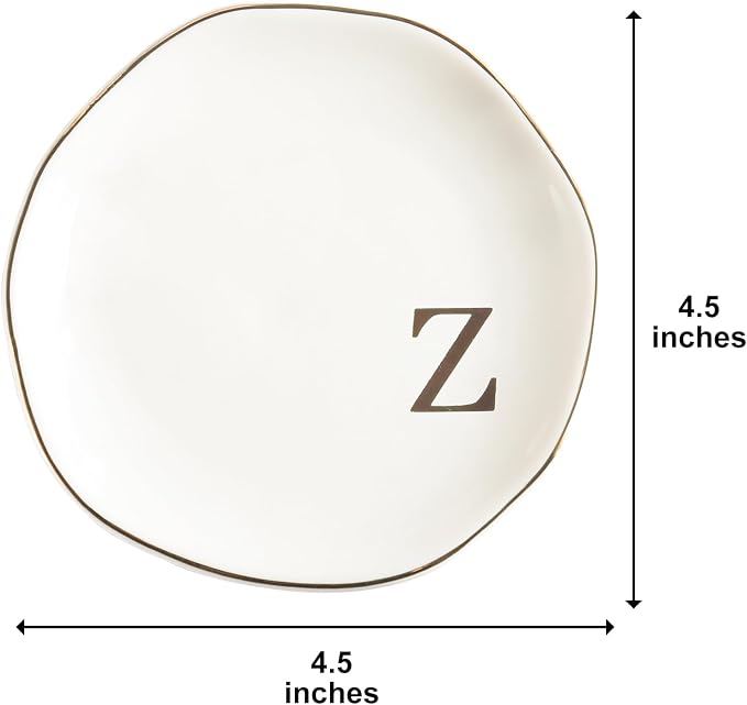Ceramic Jewelry Tray Ring Dish Personalized Z-Monogrammed Engagement Wedding Gifts, for Birthday Mother's Day for Women, Ceramic White 4.75" (Z)