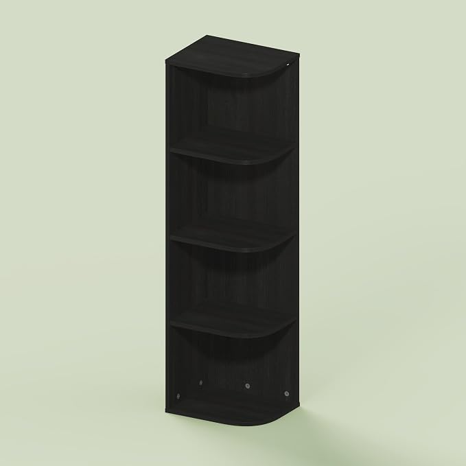 Frei 4-Tier Corner Bookcase, Bookshelf, for Home Office, Living Room, Bedroom, Black Oak