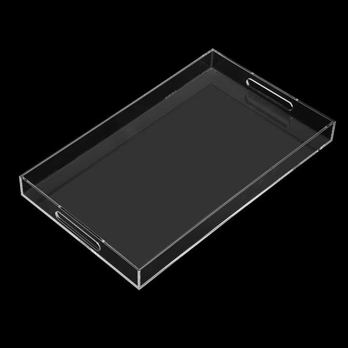 Clear Sturdy Acrylic Serving Tray with Handles-12x20Inch-Serving Coffee,Appetizer,Breakfast,Butler-Kitchen Countertop Makeup Drawer Organizer-Vanity Table Ottoman Tray-Decorative Tray