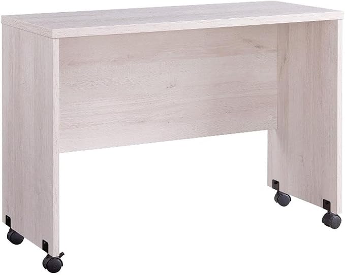 Benjara Rectangular Wooden Desk Return with Casters and Grain Details- White Oak