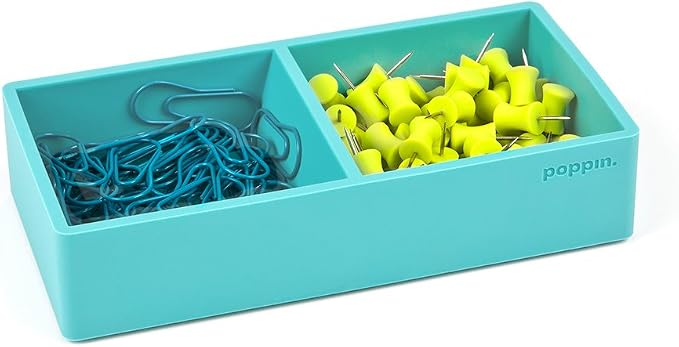 Poppin Stackable Letter and Accessory Trays for Office Organization - Modular Lacquer Desk Trays, Color-Coordinated Office Supplies for Desk, Paper Trays (Aqua, This & that Tray)