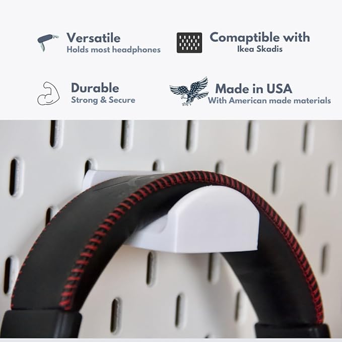 Headphone Holder Compatible with IKEA SKADIS Pegboard, Headset Hanger Hook Mount for Desk Setup