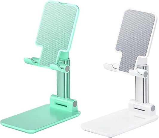 Phone Stand for Desk, Cell Phone Holder Cute Smart Cellphone Stand Foldable Stands Compatible with Under 8" Devices, Office Accessories, White-Green