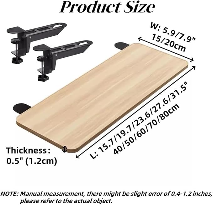 Desk Extender Tray, Clamp-on Kitchen Table Extender, Ergonomic Desk Extenders, Computer Armrest Table Stand, Countertop Gap Rack for Home, Office, Desktop(D,15.7" Lx5.9 W)