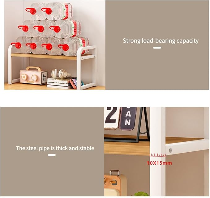 Office Desk Shelf Organizer, Wood Desktop Bookshelf Supplies Storage Rack Shelf for Top Desk and Dresser and Cubicle Decor Bookshelf Monitor Stand Riser (Black Wood-single Tier, 15.75 Lx7.87 Wx8.46 H)