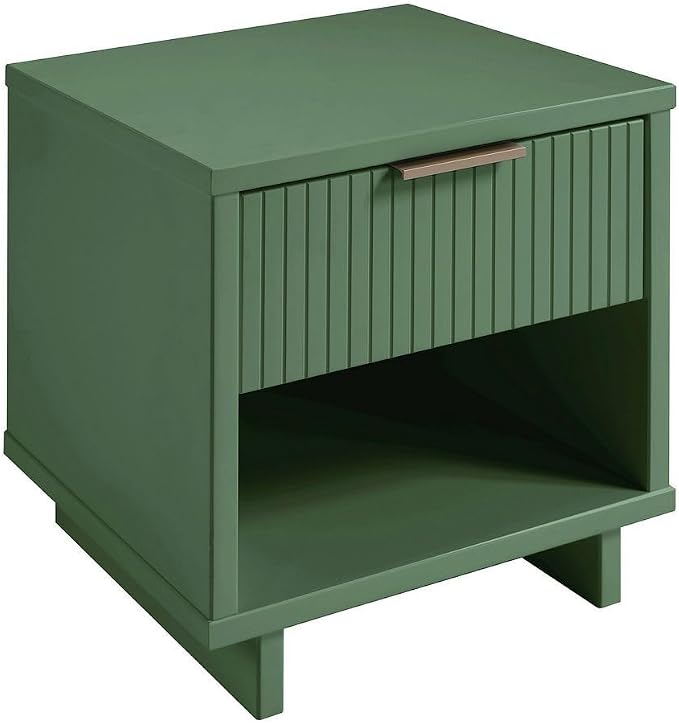 Manhattan Comfort Granville Modern Nightstand 1.0 with 1 Full Extension Drawer, Sled Legs, and Gold Accent Metal Handle, Bedside End Table for Bedroom or Living Room in Sage Green