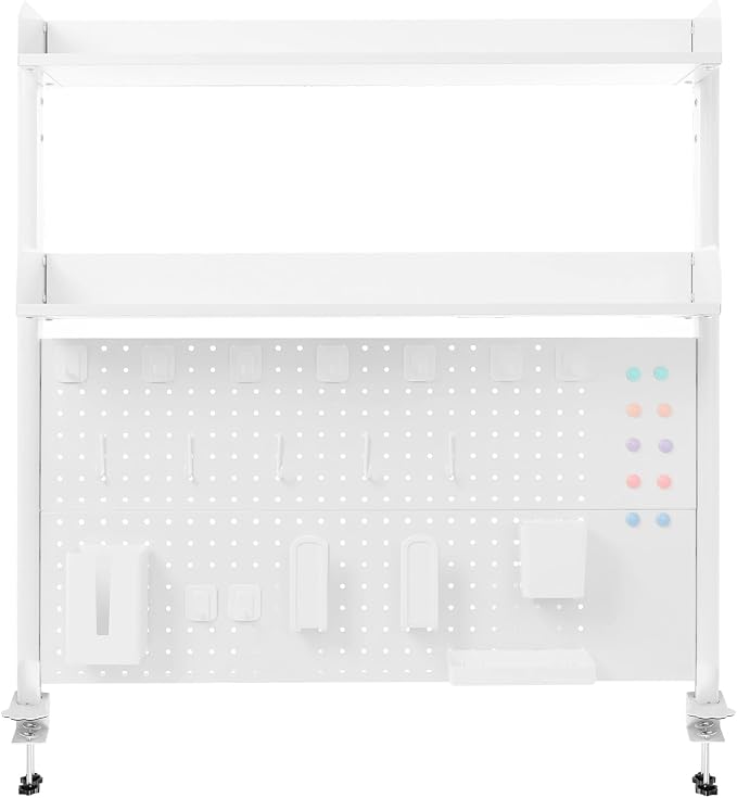 Desktop Bookshelf Clamp On Desk Shelf with Each Tier Load Capacity(16.53 Lbs) Multipurpose Clip-On Desk Organiser Desktop Organizer Bookshelf Storage Shelves for Study Rooms, Bedrooms(White)
