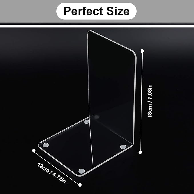 MerryNine Clear Book Ends 2pcs, Acrylic Bookends for Shelves, Non-Slip Bookend Decorative for Heavy Duty Book, Books Holder Stopper for Kids, Bookshelf Dividers Books Organizer for Office Home School