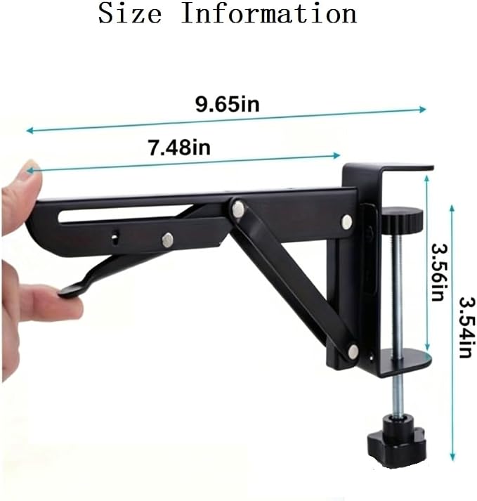 Folding Shelf Brackets,Desk Extender Clamp Bracket,7.5 Inch Black Heavy Duty Metal Collapsible,NO Board/Tray,1 Set