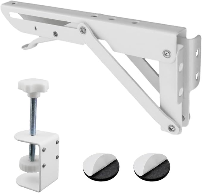 1 Set Desk Extension Folding Shelf Brackets,Metal Tablet Mount Arm Computer Desk Extender Clamp,Keyboard Rack Desktop Extension Tray,White Large Clip