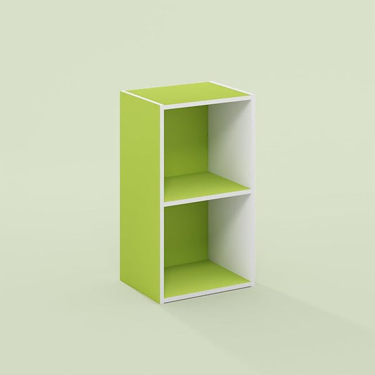 Hagen 2-Tier Open Shelf Bookcase, Bookshelf, for Living Room and Home Office, Forest Green/White