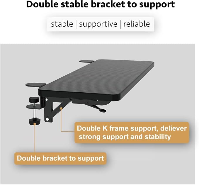 Ergonomics Desk Extender Tray, Suitable for Office. Foldable, Punch-Free Clamp on.Computer Keyborad Tray, Desk Extension Board.(25.2"*9.45"(64cm*24cm), Carbon)